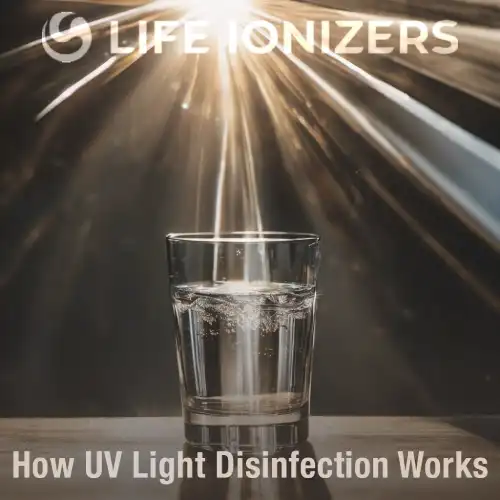 a glass of water under rays of light to portray how uv light purifies water