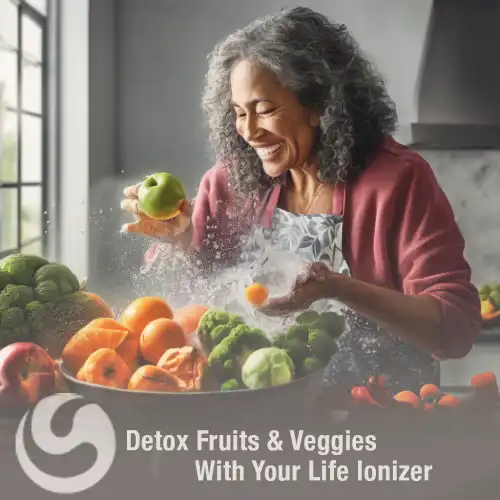 wash fruit and vegetables with alkaline ionized water to detox of pesticides and more